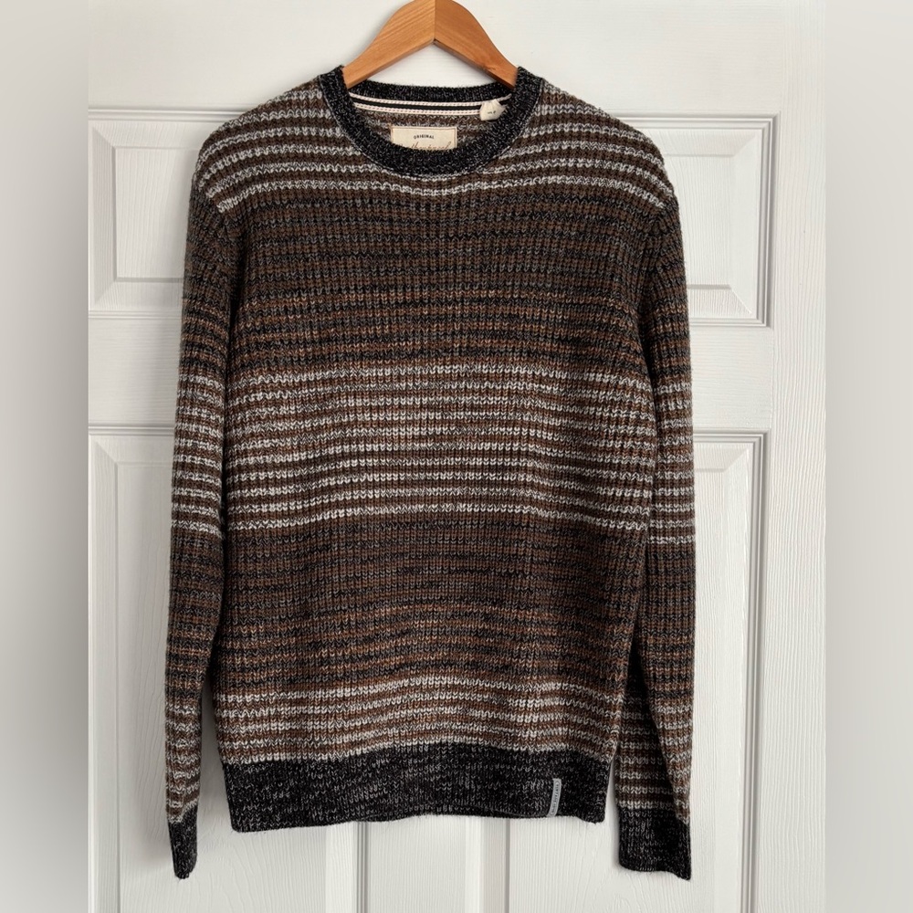 Weatherproof Original Men’s Marled Knit Brown Striped Sweater, Size M